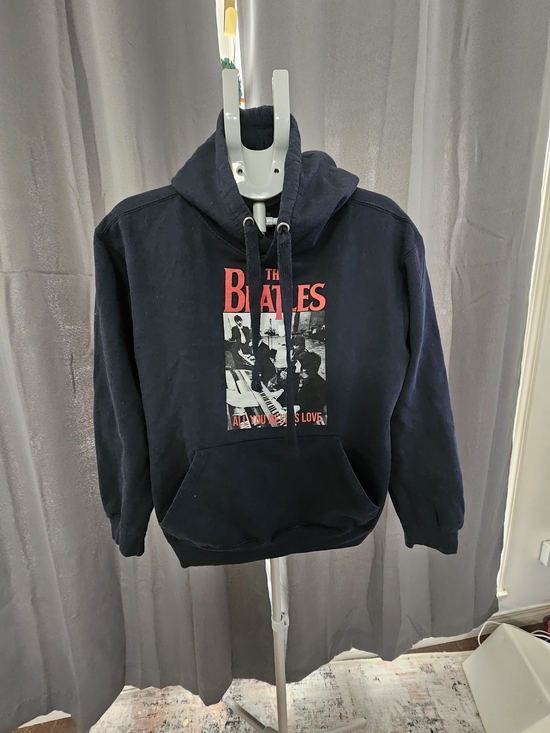 The Beatles Sweaters - The Beatles Navy Hoodie with Red Logo and Photo Panel
